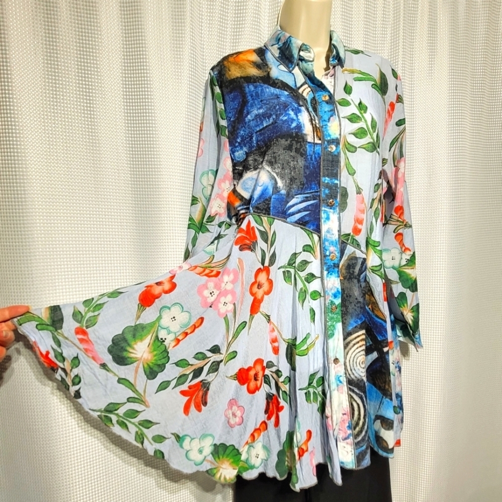 Shana Floral Flowy Fairycore Long Sleeve Sheer Top (L)